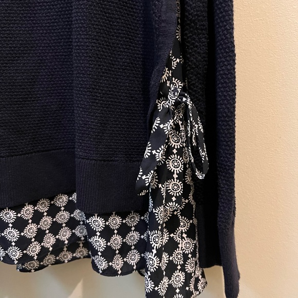 LOFT Navy Layered-look, Mixed Media Sweater, Like new, Long sleeves with cuffs - Picture 2 of 6